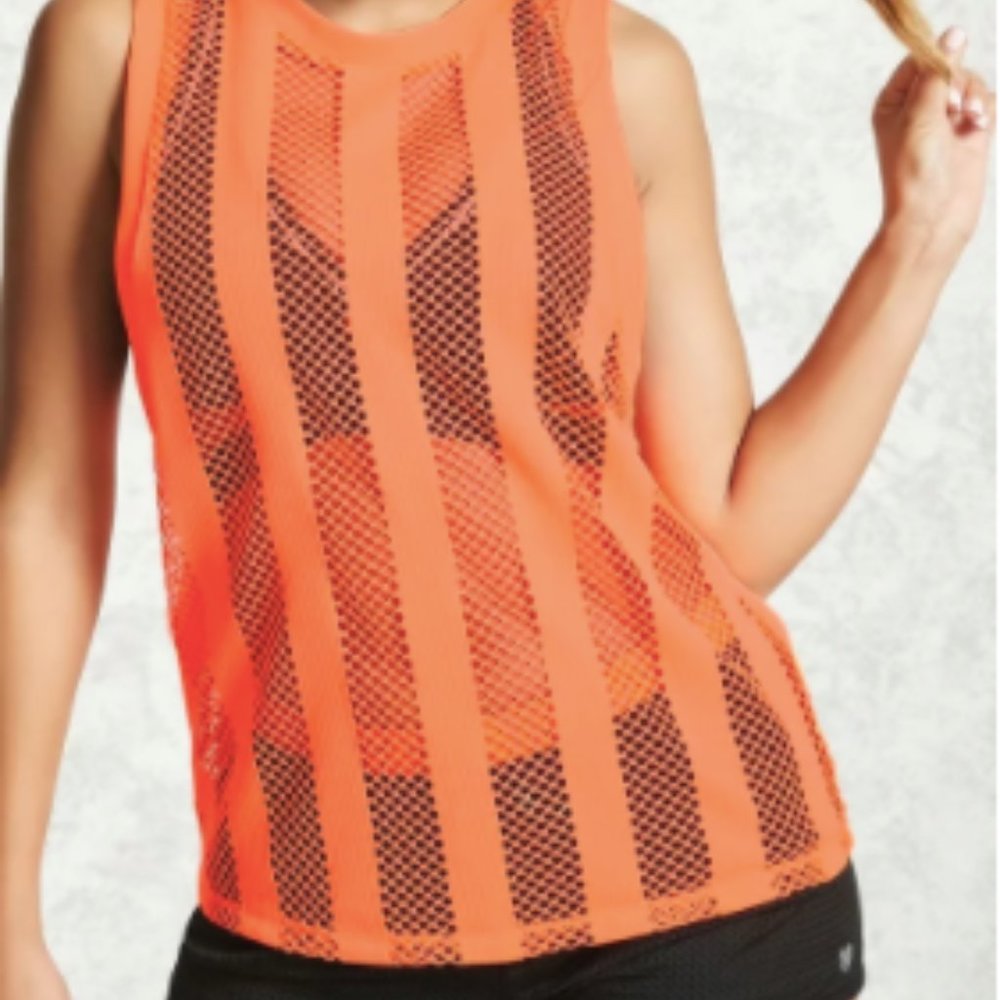 Neon Orange Mesh Striped Active Tank